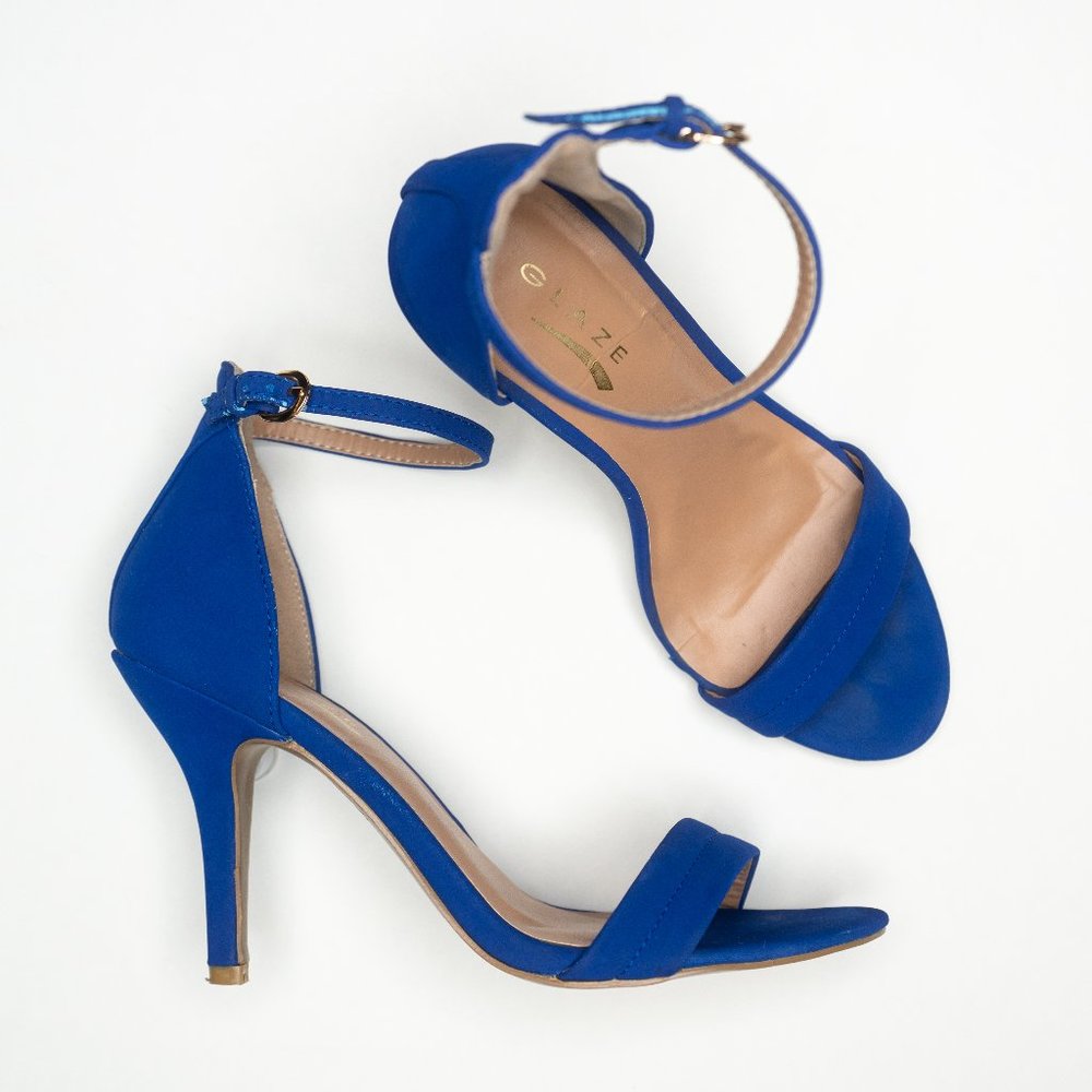 Glaze Women's Suede Sandals 4'' Heels Blue Size8.5